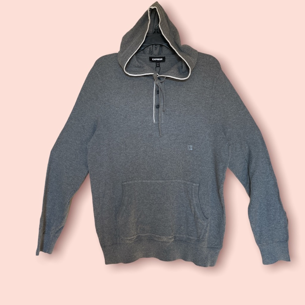 Express Men's Gray Knit Lightweight Hoodie w/ Pockets (Large)